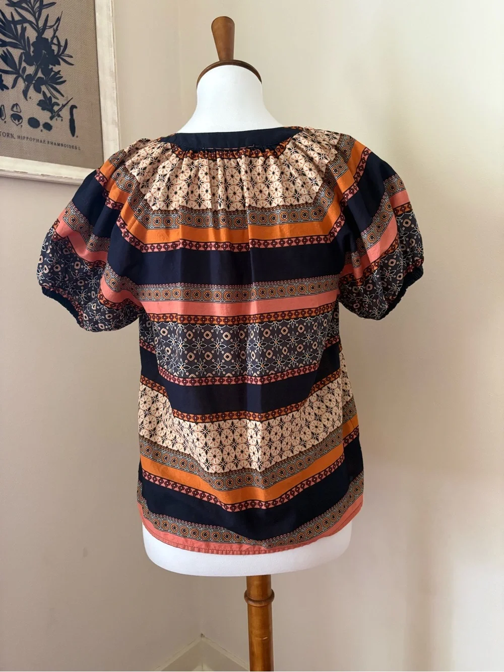Loft Striped Pattern Blouse in Navy and Rust